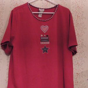 top red fill's like a thick soft sweater cotton and polyester made by koret City